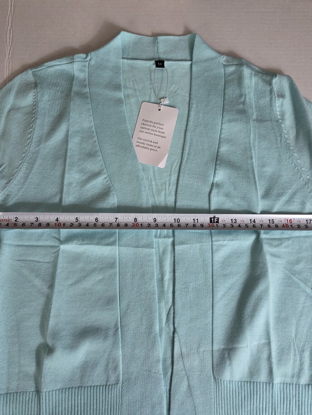 Aamilife Open Front Cardigan Knit Sweater NEW Medium -Mint Green -Quarter Sleeve - Picture 5 of 12